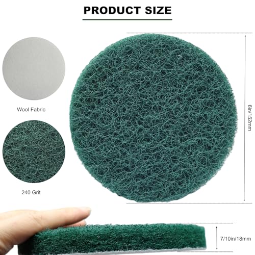 10 Pack 6 Inch 240 Grit Multipurpose Green Scrubber Scouring Pads Flocking Scuff Pads -Hoop and Loop Scuff Pads Conditioning Discs Polishing Pad for Furniture Automotive Cleaning, Rust Removal - style: 240 Grit