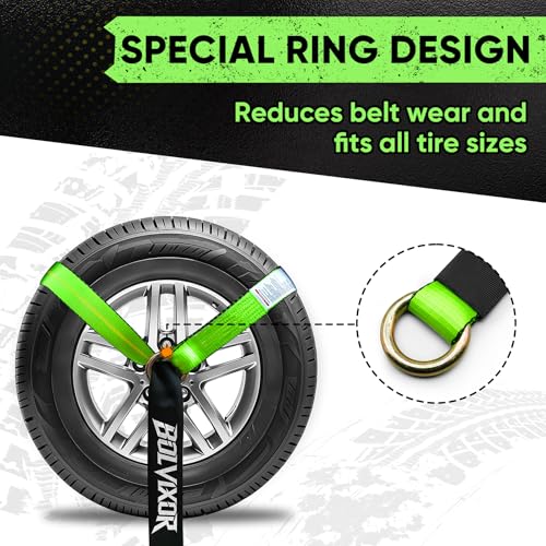 Car Tie Down Straps, 4 Pack, 2" x 96", 9900 LBS, Heavy Duty J Finger Hooks - color: Green
