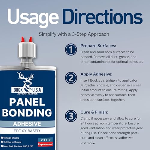 2 Pack Buck Panel Bonding Adhesive, Two-Part Epoxy, 400 ml/13.5 fl oz Cartridge, 08115 Replacement, Heavy Duty Metal Glue for Automotive Use, Bonds w/Steel, Aluminum, Plastic, OEM Recommended, Black - size: Panel Bond (400ml), style: 2 Pack