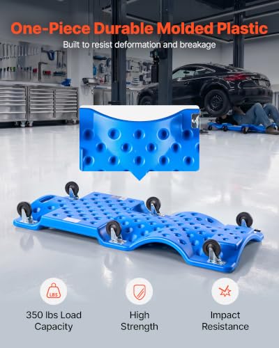 VEVOR 40 in Mechanic Creeper with LED Light, Low Profile Plastic Garage Creeper, 350 lbs Under Car Rolling Creeper with 6 Swivel Casters, Padded Headrest & Tool Trays for Auto Repair - color: Blue