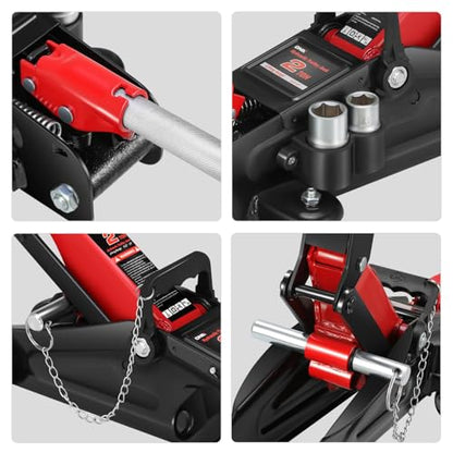 DNA Motoring Floor Jack with Socket and Lock, Low Profile Hydraulic Trolley Jack for Cars Lift, 2 Ton (4000 lbs) Capacity, Lifting Range 5.12"-13", Red, TOOLS-00677-RD - color: Red, style: 2 ton(w/ socket & losck)