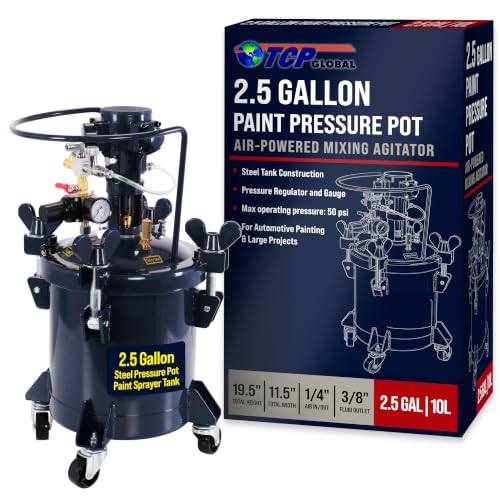 TCP Global 2.5 Gallon (10 Liter) Heavy Duty Steel Pressure Pot Paint Tank - size: 2.5 Gallon Pneumatic
