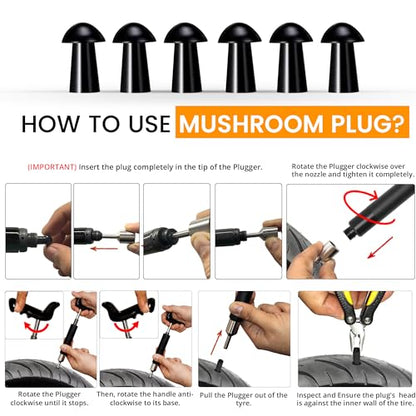 GRAND PITSTOP 36 Pcs Tubeless Tire Puncture Repair Kit with Mushroom Plug for Tyre Punctures and Flats on Cars, Motorcycles, ATV, Trucks & Tractors (30 Mushroom Plugs) - color: 30 Plugs