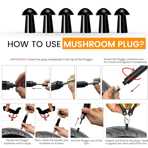 GRAND PITSTOP 36 Pcs Tubeless Tire Puncture Repair Kit with Mushroom Plug for Tyre Punctures and Flats on Cars, Motorcycles, ATV, Trucks & Tractors (30 Mushroom Plugs) - color: 30 Plugs