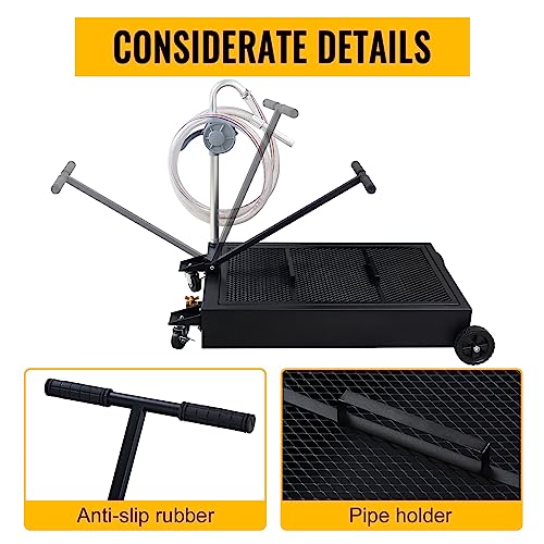 25 Gallon Oil Drain Pan Low Profile Oil Drain Tank Large Capacity Oil Change Pan with Foldable Hand, Pump, Hose, Swivel Casters Wheels Fit for Car, SUV, Trucks Oil Change Black - color: Black, size: 25 Gallon Manual Pump
