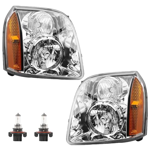 Headlights w/Bulb Compatible with 2007-2014 GMC Yukon & Yukon XL 1500/2500 SLE SLT Base Hybrid, Replaces 15861025 15861026 Front Headlamp Assembly Halogen 2 PCS - size: 07-14 Yukon Amber