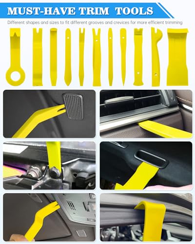 Poraxy 19Pcs Trim Removal Tool,Car Panel Door Audio Trim Removal Tool Kit, Auto Clip Pliers Fastener Remover Pry Tool Set with Storage Bag - color: Yellow