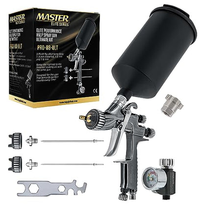 Master Elite Performance PRO-88 HVLP Automotive Spray Paint Gun with 3 Tips - size: 1.3mm, 1.4mm, 1.8mm