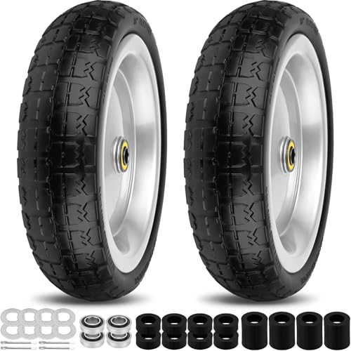 13 Inch Flat Free Wheels Tires 4.00-6 Solid Replacement with Universal 5/8" Axle Bore Hole, 8 Spacers and 4 Pins, for Wheelbarrow, Garden Wagon, Hand Truck, Trolley, Lawn Mower, 2 Pack - color: Silver, size: 13" - 2P