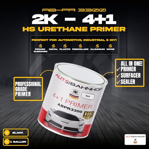 AB-PR 3300 4:1 Automotive Urethane Primer Black & AB-PR 3400 Fast Hardener Kit – High Build Auto Body Paint – 1 Gallon Primer + 1 Quart Hardener - color: Urethane Primer Black & Fast Hardener (Kit)