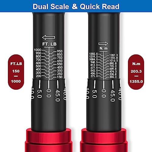 SUERCUP 3/4-inch Drive Click Torque Wrench,150-1000ft.lb/203.3-1355Nm - size: 3/4" 150-1000 Ft.Lb/203.3-1355 N.m