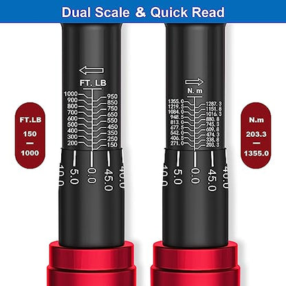 SUERCUP 3/4-inch Drive Click Torque Wrench,150-1000ft.lb/203.3-1355Nm - size: 3/4" 150-1000 Ft.Lb/203.3-1355 N.m