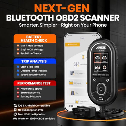 ANCEL BD310 Bluetooth OBD2 Scanner, 2-in-1 Car Diagnostic Scan Tool & Code Reader with App, Battery Test, Trip Analysis, Performance Test, for iPhone & Android, All 1996+ Vehicles