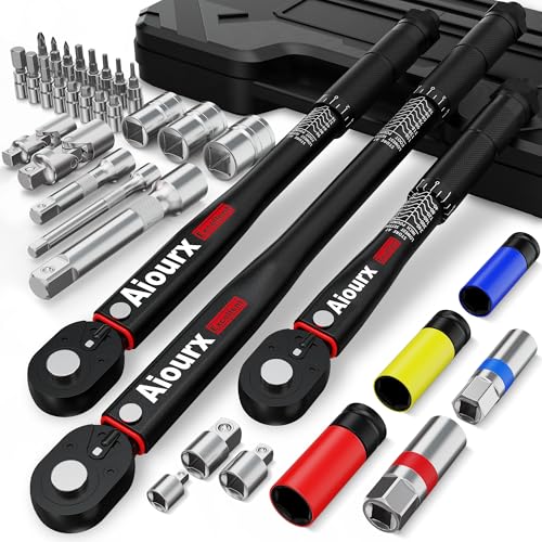 Torque Wrench Set 35PCS, 1/4" 3/8" 1/2" Drive Click Torque Wrench, 72 Tooth Dual-Direction Adjustable, Dual Scale, ±3% Accuracy, for Bicycle, Motorcycle, Automotive Repair and Maintenance - size: 35pcs