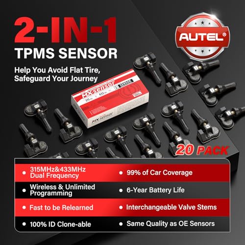 Autel TPMS Sensors 20-Pack, 2-in-1 MX-Sensor 315+433MHz Programmable,