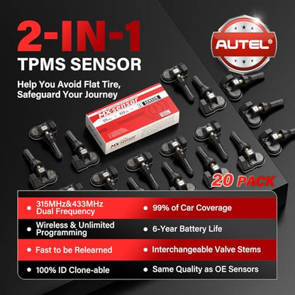 Autel TPMS Sensors 20-Pack, 2-in-1 MX-Sensor 315+433MHz Programmable,
