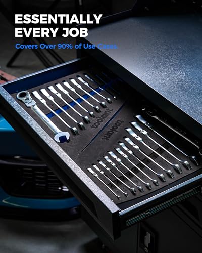 toolant 24pcs Ratcheting Wrench Set, Flex-Head Ratchet Combination Wrench Sets with Switch Design, 8-19mm & 1/4"-7/8", 90-Tooth and 4°Swing, 24PCS with Storage Tray