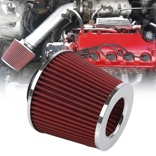 RYANSTAR RACING 3.25 Inch Dry Air Filter 83mm High Flow Clamp-On - color: red, size: 3.25"
