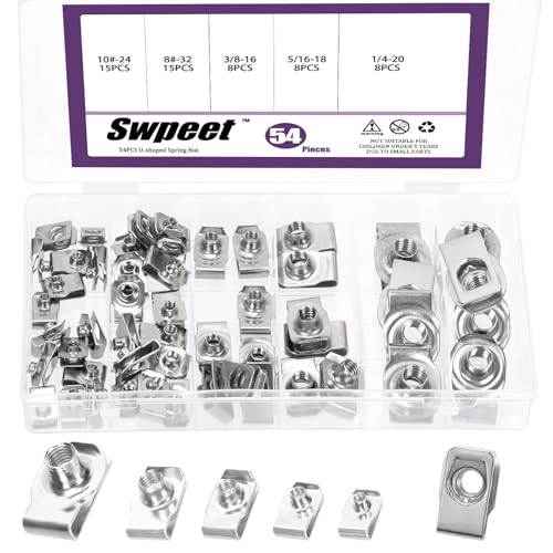 Swpeet 50Pcs 5Sizes 304 Stainless Steel Auto Car U-Clip Assortment Kit, U-Shaped Nut U Nut, Metal Trim Panel Spring Clip Fasteners for Dash Door Panel Interior Compatible with Most Auto - size: N7
