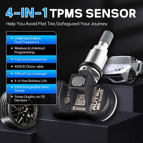 Autel TPMS Sensors 4pcs, 2in1 315MHz+433MHz Universal Tire Pressure Sensor