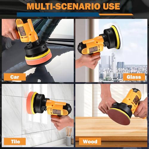 CJC Buffer Polisher - 110V 600W Variable Speed Machine - Random Orbital Buffer for Floor, Car, Furniture, Metal Waxing and Polishing With Professional Buffing Kit(16pcs)