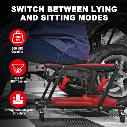 Torin 36" Rolling Foldable Car Creeper Automotive Creeper, 2-in-1 Garage Shop Creeper for Auto Repair, 300 Lbs Capacity, Red,TAM6505RB - style: Red Foldable Creeper