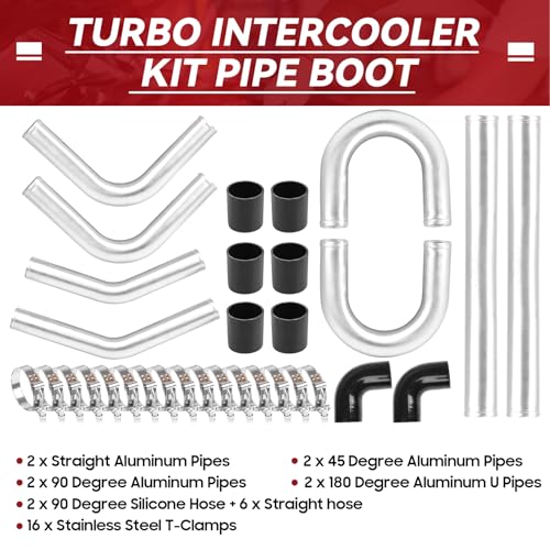 2.5 Inch Universal Aluminum Turbo Intercooler Piping U-Pipe Kit 600mm Aluminum Pipe + 8 Elbow Hose+ 16 Clamps Kit 8PCS - size: 2.5 Inch-60cm