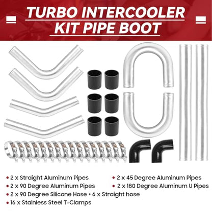 2.5 Inch Universal Aluminum Turbo Intercooler Piping U-Pipe Kit 600mm Aluminum Pipe + 8 Elbow Hose+ 16 Clamps Kit 8PCS - size: 2.5 Inch-60cm