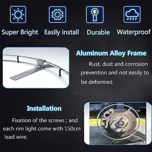 17in Pure White Wheel Ring Lights,12V New Upgrade Quad Rows 1248-LEDs Waterproof Tire Rim Light with RF Remote APP Control for Truck Car SUV Pickup - size: 17IN