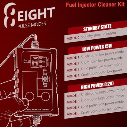 Fuel Injector Cleaning Tester Kit, 8 Pulse Modes, 4 Wire Dual Channel, Fual System Cleaner Tool with 8 Cleaning Adapters