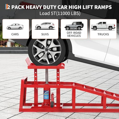 2 Pack Hydraulic Car Service Ramps,Low Profile Car Lift Service Ramps - size: Red