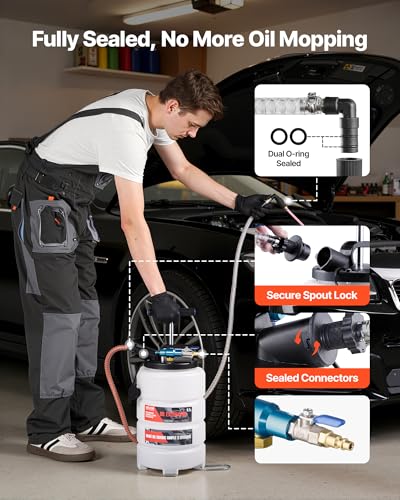 VEVOR Fluid Extractor, 9.5 L Capacity, Pneumatic/Manual Vacuum Oil Extractor Pump with 59 in Long Horse & Three 47 in Extension Tubes, Oil Change Pump with PE Tank for Cars, Lawn Mowers, Boats