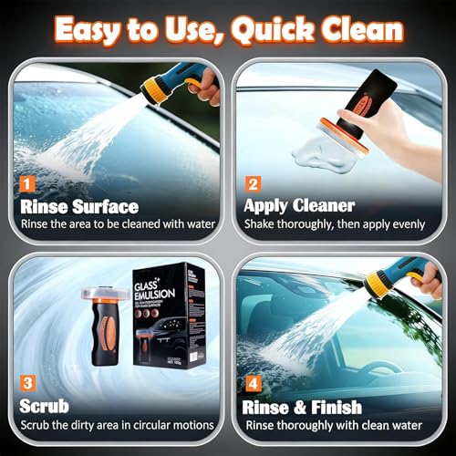 【2PCS】 Glass Emulsion Cleaner, Car Windshield Cleaner Tool Roll-On Glass Compound with Cleaning Board, Removes Oil Film & Smudges, Improve Windshield Clarity for Safe Driving (100ml+Brush)*2 - color: 2 Pack: Glass Emulsion Cleaner (100ml+Brush)
