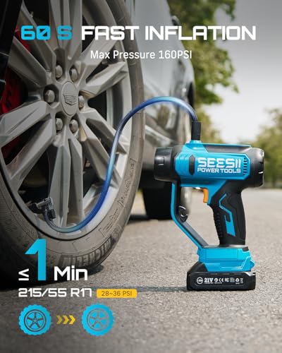 SEESII 3-in-1 Tire Inflator Portable Air Compressor 150PSI Bike Pump Vacuum