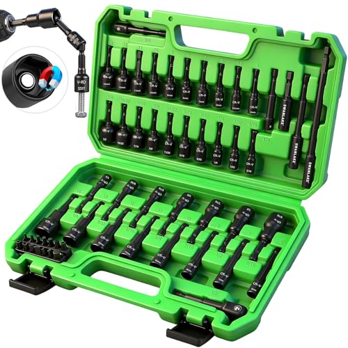 55-Piece Magnetic Nut Driver Set, Metric & SAE 1/4" Hex Shank, Impact Socket Adapters, Snappy Driver Bits, Drill Bit Extension, 14PCS Screwdriver Bit Set - color: Nut Driver Set Green
