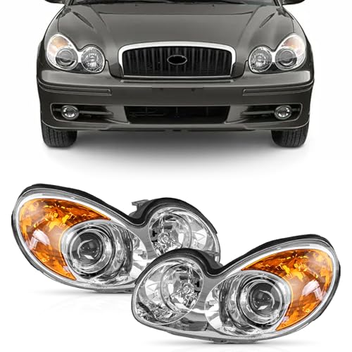 PartsFlow Left And Right Side Headlights For 2002 2003 2004 2005 Hyundai Sonata Chrome Housing Clear Reflector Halogen Headlamps HY2503126 HY2502126 - color: For 02-05 Hyundai Sonata