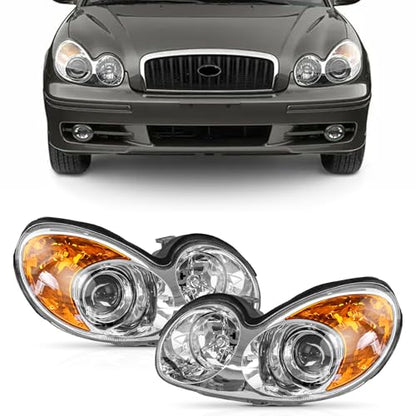 PartsFlow Left And Right Side Headlights For 2002 2003 2004 2005 Hyundai Sonata Chrome Housing Clear Reflector Halogen Headlamps HY2503126 HY2502126 - color: For 02-05 Hyundai Sonata