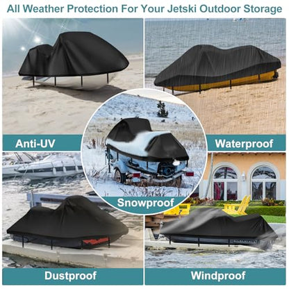 Jet Ski Cover 420D Waterproof for Yamaha Sea-Doo, 136"-145" 3 Seater PWC - color: Black-420-D, size: 3XL-136"-145"