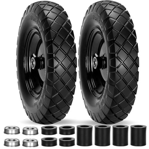 Upgraded 4.80/4.00-8 Flat Free Wheelbarrow Wheels with 5/8" & 3/4" Bearing - color: black+black