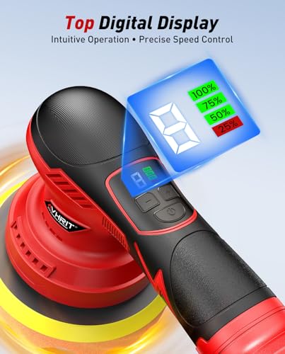 6 Inch Cordless Car Buffer w/ 2×4.0mAh Batteries, Digital Display - size: 6.04 Inch