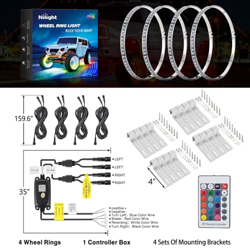 Nilight 4PCS 17.5inch LED Wheel Ring Light RGB with APP & Remote Control - color: RGB-Single Row, size: 17.5inch