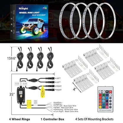 Nilight 4PCS 17.5inch LED Wheel Ring Light RGB with APP & Remote Control - color: RGB-Single Row, size: 17.5inch
