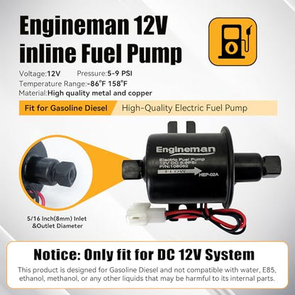 Electric Fuel Pump 12V 5-9psi HEP-02A for Electric Transfer Universal Low Pressure Gas Diesel Fuel Pump for All 12V Cars Trucks Boats Carburetor Lawn Mower - size: 5-9 PSI HEP-02A