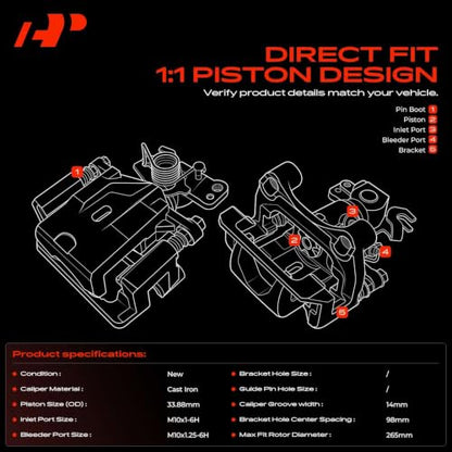 A-Premium Rear Left Driver Disc Brake Caliper with Bracket - style: Rear Driver Side