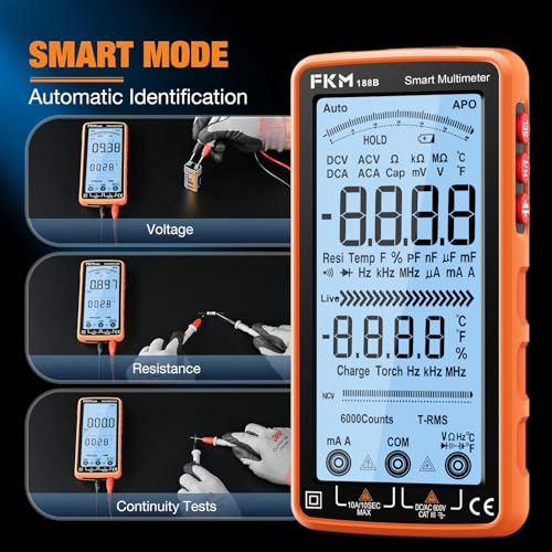 FKM Rechargeable Digital Multimeter Tester Auto-Ranging TRMS 6000 Counts - color: Orange-188B