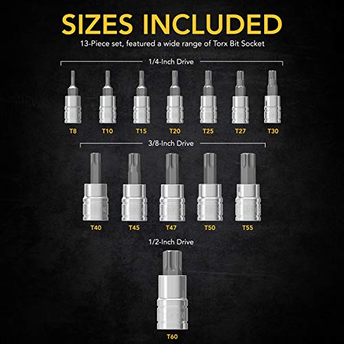 LEXIVON Torx Bit Socket Set, Premium S2 Alloy Steel | 13-Piece Star T8 - T60 Set | Enhanced Storage Case (LX-143) - style: Torx Bit Socket Set