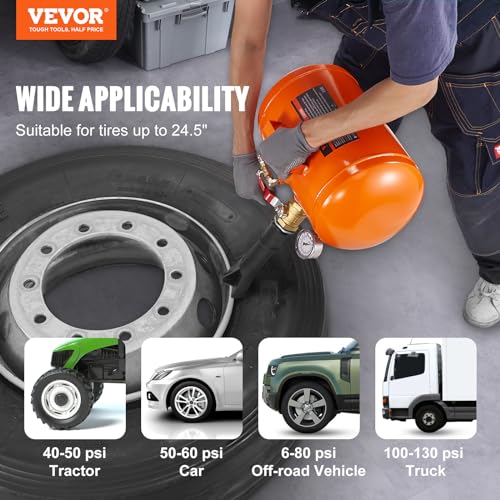 VEVOR Tire Bead Seater, 5 Gal/19L Air Tire Bead Blaster with Pressure Gauge & Handle, 145 PSI Seating Tool Inflator Tank, 85-116 PSI Operating Pressure for Car Truck ATV - size: 5 Gal/19L