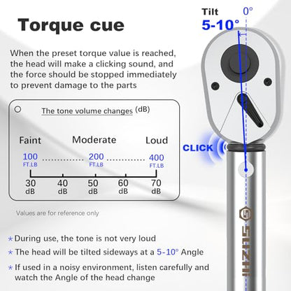 SuZhi 3/4'' inch drive 100-400 ft lb/136-542N.M Torque Wrench/Aluminum Alloy handle & Cr-Mo Material Head, Heavy Duty, Professional,Dual Direction, Store in Solid Case - size: 3/4'' 1pc