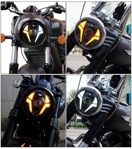 5-3/4" Motorcycle Headlight Laser Light with White DRL Amber Turn Signal Compatible with Sportster Iron 883 SuperLow XL883 XL1200,Softail Springer, Dyna Street Bob Low Rider - color: White DRL/Amber Turn