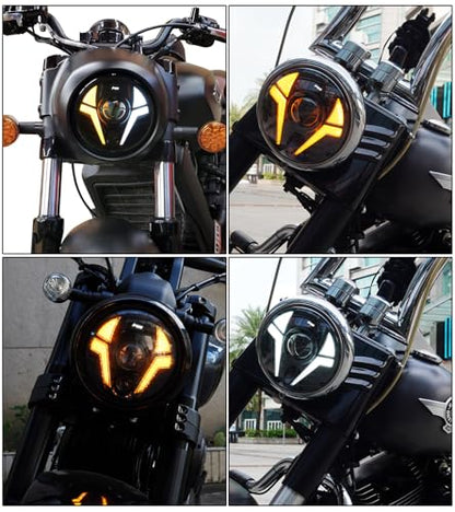 5-3/4" Motorcycle Headlight Laser Light with White DRL Amber Turn Signal Compatible with Sportster Iron 883 SuperLow XL883 XL1200,Softail Springer, Dyna Street Bob Low Rider - color: White DRL/Amber Turn